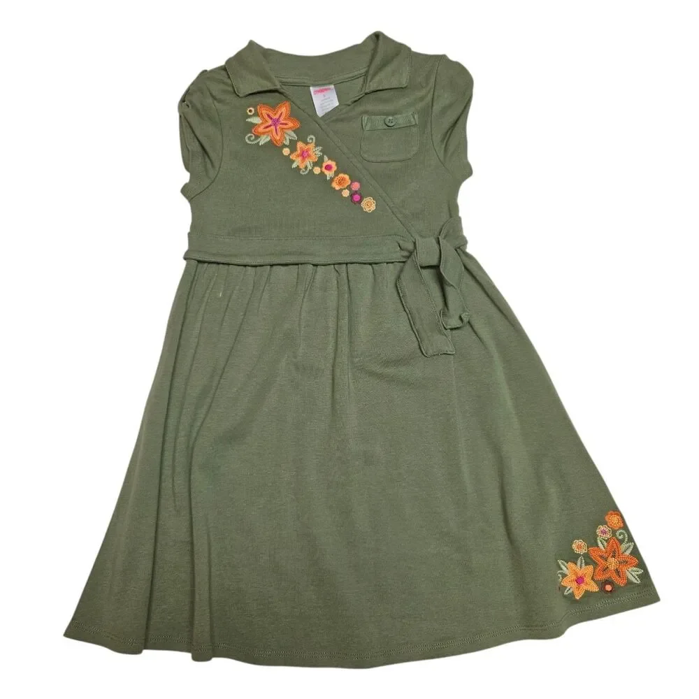 Vintage Gymboree Dress Size 5 Savannah Sunset Olive Green Knit Floral 2006 NWT